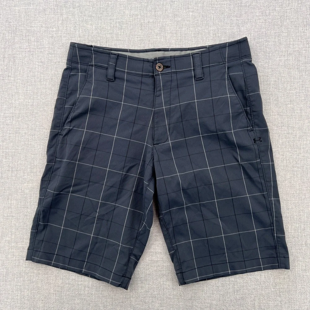 Under Armour Match Play Plaid Golf Shorts Men 32 Blue Windowpane Performance